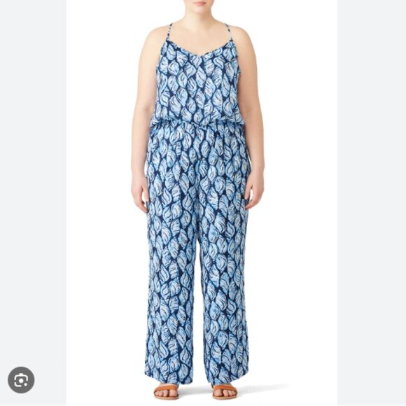 Lilly Pulitzer Blue Dusk Jumpsuit Shell High Tide Beach Vacation Resortwear XL - Picture 1 of 7